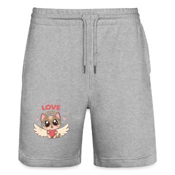 Geflügelte Katzenherz der Liebe - Stanley/Stella Unisex Bio Joggingshorts Trainer  - Grau meliert - Vorne - Nik (191cm) & Marisol (170cm)