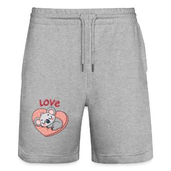 Koala d'amour sur cœur pastel - Short de jogging bio TRAINER Stanley/Stella unisexe - gris chiné - Devant - Nik (191cm) & Marisol (170cm)