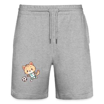Katzen-Footballspieler Nummer 10 - Stanley/Stella Unisex Bio Joggingshorts Trainer  - Grau meliert - Vorne - Nik (191cm) & Marisol (170cm)