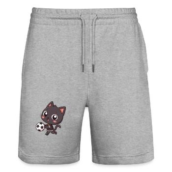 Sporty black cat with ball - Stanley/Stella Trainer Unisex Organic Jogging Shorts - heather grey - Front - Nik (191cm) & Marisol (170cm)