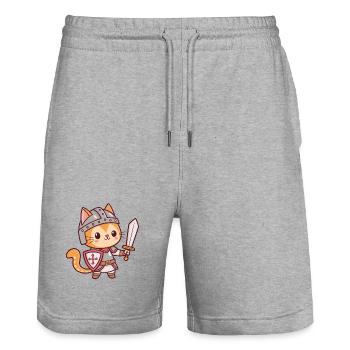 Kawaii Knight Cat with Sword - Stanley/Stella Trainer Unisex Organic Jogging Shorts - heather grey - Front - Nik (191cm) & Marisol (170cm)