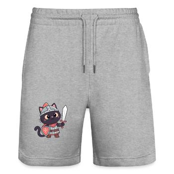 Katzenritter: Niedliches Schwert und Schild - Stanley/Stella Unisex Bio Joggingshorts Trainer  - Grau meliert - Vorne - Nik (191cm) & Marisol (170cm)