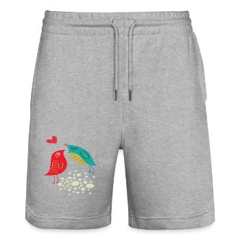 birds in love - Stanley/Stella Trainer Unisex Organic Jogging Shorts - heather grey - Front - Nik (191cm) & Marisol (170cm)