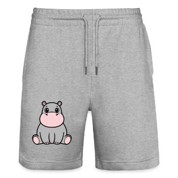 Süßes Baby Nilpferd Sitzend Kawaii - Stanley/Stella Unisex Bio Joggingshorts Trainer  - Grau meliert - Vorne - Nik (191cm) & Marisol (170cm)