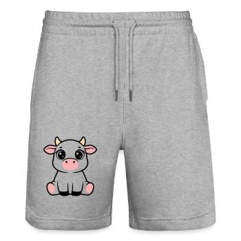 Cute Calf Baby Cow Sitting Kawaii - Stanley/Stella Trainer Unisex Organic Jogging Shorts - heather grey - Front - Nik (191cm) & Marisol (170cm)