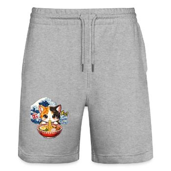 Kawaii Katzen Ramen Nudeln Japan Retro Ukiyo-E - Stanley/Stella Unisex Bio Joggingshorts Trainer  - Grau meliert - Vorne - Nik (191cm) & Marisol (170cm)