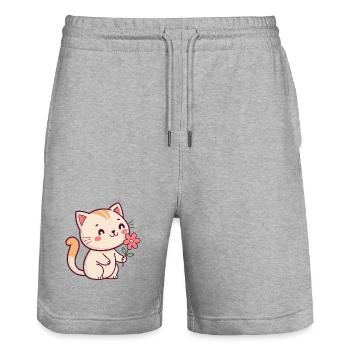 Kätzchen und Blume - Stanley/Stella Unisex Bio Joggingshorts Trainer  - Grau meliert - Vorne - Nik (191cm) & Marisol (170cm)