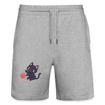 Black kitten and ball of wool - Stanley/Stella Trainer Unisex Organic Jogging Shorts - heather grey - Front - Nik (191cm) & Marisol (170cm)