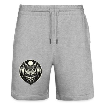 Silent Watch -  Eule im Woodcut Stil - Stanley/Stella Unisex Bio Joggingshorts Trainer  - Grau meliert - Vorne - Nik (191cm) & Marisol (170cm)