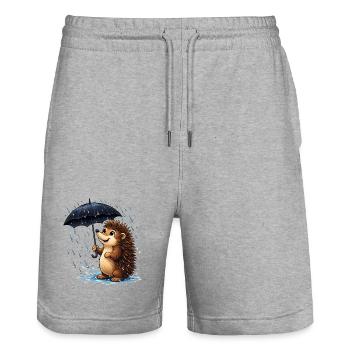 Fröhlicher Igel mit Regenschirm im Regen - Stanley/Stella Unisex Bio Joggingshorts Trainer  - Grau meliert - Vorne - Nik (191cm) & Marisol (170cm)