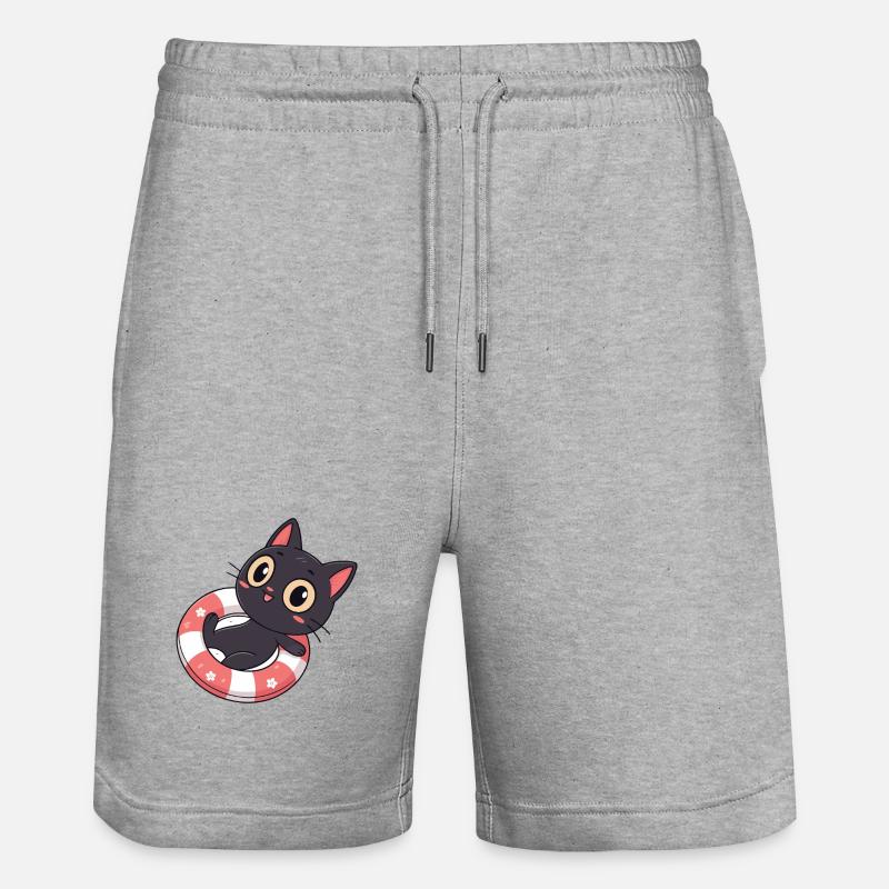 Chat noir sur bouée fleurs - Short de jogging bio TRAINER Stanley/Stella unisexe - gris chiné