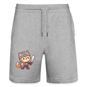 Bezaubernde gepanzerte Ritterkatze - Stanley/Stella Unisex Bio Joggingshorts Trainer  - Grau meliert - Vorne - Nik (191cm) & Marisol (170cm)