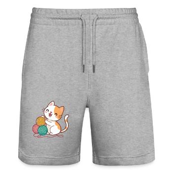 Chaton et Pelotes Colorées - Short de jogging bio TRAINER Stanley/Stella unisexe - gris chiné - Devant - Nik (191cm) & Marisol (170cm)