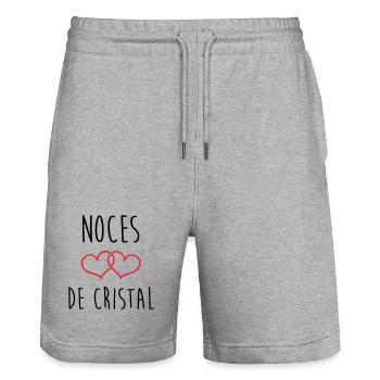 Crystal Wedding 15 Years of Marriage - Stanley/Stella Trainer Unisex Organic Jogging Shorts - heather grey - Front - Nik (191cm) & Marisol (170cm)