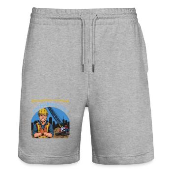 Kranplätze müssen verdichtet sein! - Stanley/Stella Unisex Bio Joggingshorts Trainer  - Grau meliert - Vorne - Nik (191cm) & Marisol (170cm)
