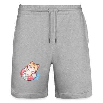 Schwimmende Katze auf Rettungsboje - Stanley/Stella Unisex Bio Joggingshorts Trainer  - Grau meliert - Vorne - Nik (191cm) & Marisol (170cm)