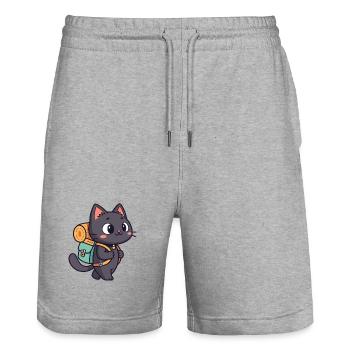 Wanderkatze mit Rucksack - Stanley/Stella Unisex Bio Joggingshorts Trainer  - Grau meliert - Vorne - Nik (191cm) & Marisol (170cm)