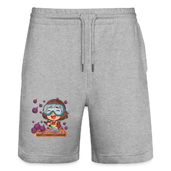 Comic girl cuts onions - Stanley/Stella Trainer Unisex Organic Jogging Shorts - heather grey - Front - Nik (191cm) & Marisol (170cm)