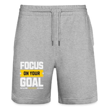 Focus on your goal - Stanley/Stella Trainer Unisex Organic Jogging Shorts - heather grey - Front - Nik (191cm) & Marisol (170cm)