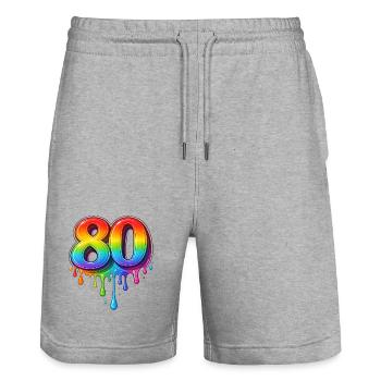 80 Rainbow Retro Number - Stanley/Stella Trainer Unisex Organic Jogging Shorts - heather grey - Front - Nik (191cm) & Marisol (170cm)