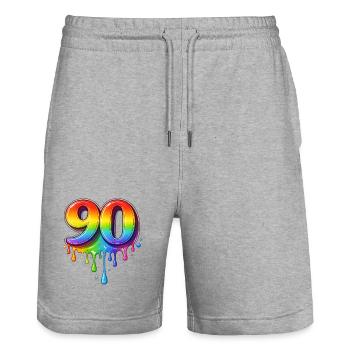 90 Rainbow Retro Number - Stanley/Stella Trainer Unisex Organic Jogging Shorts - heather grey - Front - Nik (191cm) & Marisol (170cm)