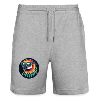 Bunter Papagei mit Sonnenbrille - Stanley/Stella Unisex Bio Joggingshorts Trainer  - Grau meliert - Vorne - Nik (191cm) & Marisol (170cm)