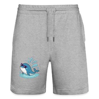 Surferwal mit Sonnenbrille - Stanley/Stella Unisex Bio Joggingshorts Trainer  - Grau meliert - Vorne - Nik (191cm) & Marisol (170cm)