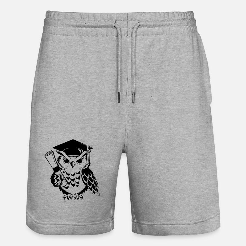 Schlaue Eule mit Doktorhut und Diplom - Stanley/Stella Unisex Bio Joggingshorts Trainer  - Grau meliert