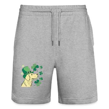 Labrador Dog with Green Hat and Shamrocks - Stanley/Stella Trainer Unisex Organic Jogging Shorts - heather grey - Front - Nik (191cm) & Marisol (170cm)