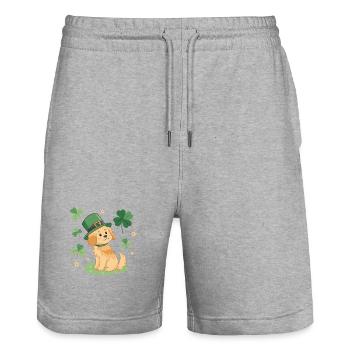 Adorable Green Leprechaun Dog and Clovers - Stanley/Stella Trainer Unisex Organic Jogging Shorts - heather grey - Front - Nik (191cm) & Marisol (170cm)