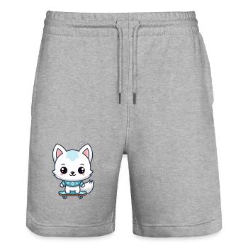 Little Fox Skateboard Blue - Stanley/Stella Trainer Unisex Organic Jogging Shorts - heather grey - Front - Nik (191cm) & Marisol (170cm)