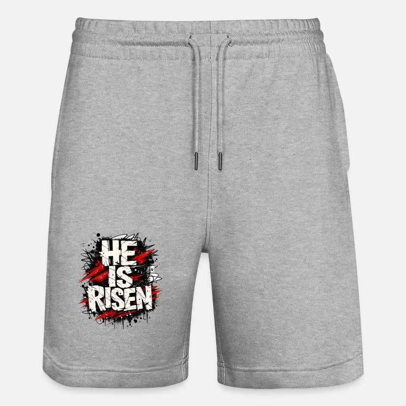 He is Risen Jesus Easter - Stanley/Stella Trainer Unisex Organic Jogging Shorts - heather grey