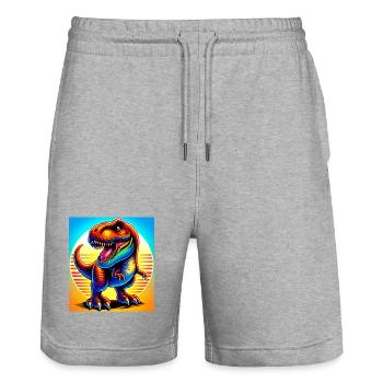 Dinosaurier - Stanley/Stella Unisex Bio Joggingshorts Trainer  - Grau meliert - Vorne - Nik (191cm) & Marisol (170cm)