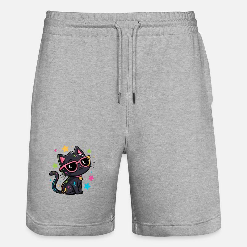Chat noir confettis et lunettes roses - Short de jogging bio TRAINER Stanley/Stella unisexe - gris chiné