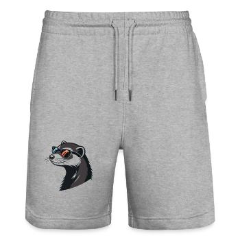 Furet Stylé de Profil - Lunettes Rétro - Short de jogging bio TRAINER Stanley/Stella unisexe - gris chiné - Devant - Nik (191cm) & Marisol (170cm)