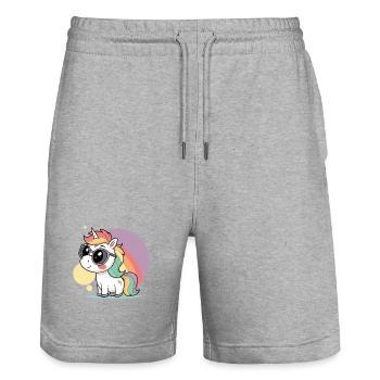 Pastel unicorn in glasses and rainbow - Stanley/Stella Trainer Unisex Organic Jogging Shorts - heather grey - Front - Nik (191cm) & Marisol (170cm)