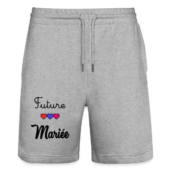 FUTURE MARIEE. JE PEUX PAS. MARIE. FUTUR MARIE - Short de jogging bio TRAINER Stanley/Stella unisexe - gris chiné - Devant - Nik (191cm) & Marisol (170cm)