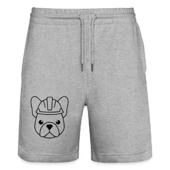 Frenchie Bauhelm Kopf Outline - Stanley/Stella Unisex Bio Joggingshorts Trainer  - Grau meliert - Vorne - Nik (191cm) & Marisol (170cm)