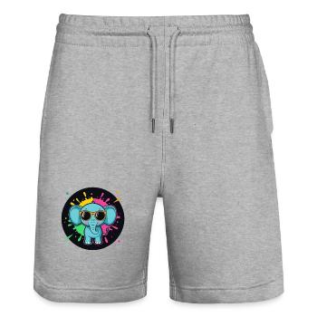 Elefanten-Neon-Spritzer-Zeichentrickbrille - Stanley/Stella Unisex Bio Joggingshorts Trainer  - Grau meliert - Vorne - Nik (191cm) & Marisol (170cm)