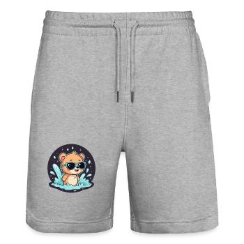 Chic surfer bear with blue glasses - Stanley/Stella Trainer Unisex Organic Jogging Shorts - heather grey - Front - Nik (191cm) & Marisol (170cm)