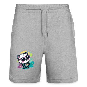 Panda Pop Pink Glasses - Stanley/Stella Trainer Unisex Organic Jogging Shorts - heather grey - Front - Nik (191cm) & Marisol (170cm)