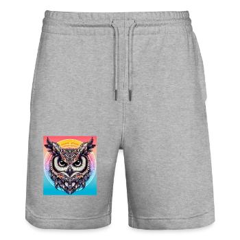 Eule - Stanley/Stella Unisex Bio Joggingshorts Trainer  - Grau meliert - Vorne - Nik (191cm) & Marisol (170cm)