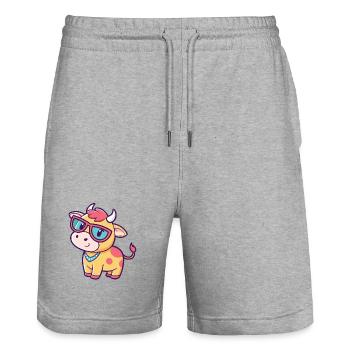 Vache kawaii lunettes soleil - Short de jogging bio TRAINER Stanley/Stella unisexe - gris chiné - Devant - Nik (191cm) & Marisol (170cm)
