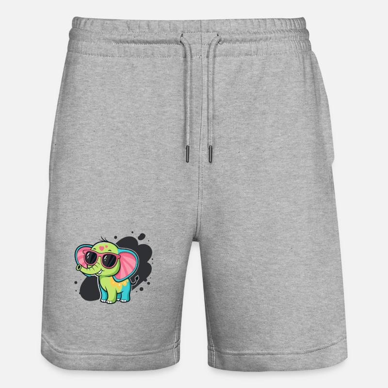 Bunter Elefant mit rosa Brille - Stanley/Stella Unisex Bio Joggingshorts Trainer  - Grau meliert
