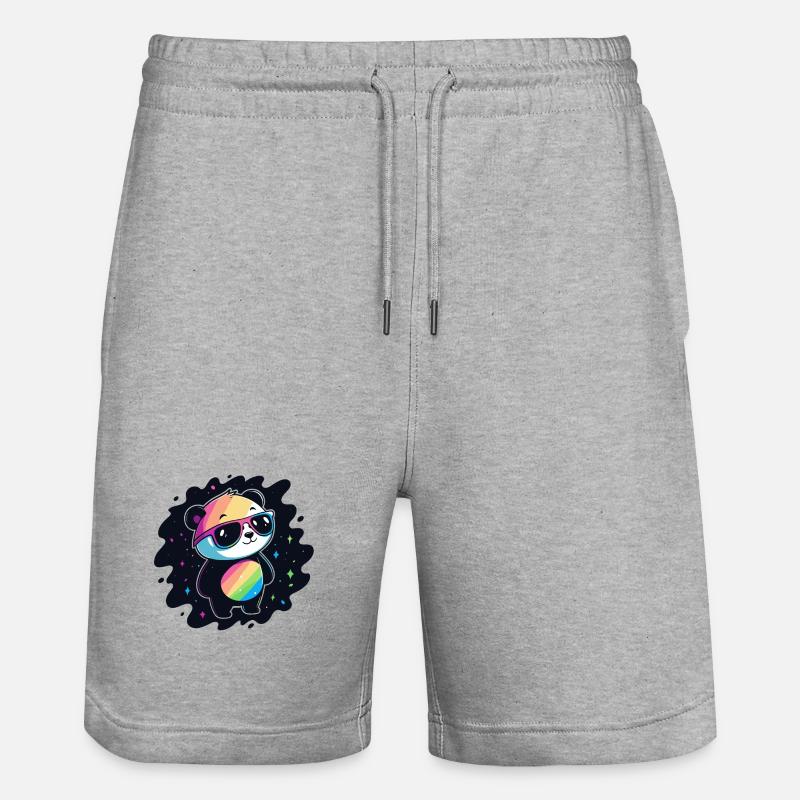 Panda Rainbow Galaxy Coole Brillen - Stanley/Stella Unisex Bio Joggingshorts Trainer  - Grau meliert