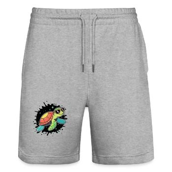 Chic Cosmic Turtle in Sunglasses - Stanley/Stella Trainer Unisex Organic Jogging Shorts - heather grey - Front - Nik (191cm) & Marisol (170cm)