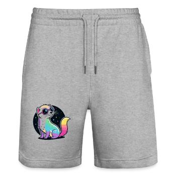 Cosmic Ferret Rainbow Pink Glasses - Stanley/Stella Trainer Unisex Organic Jogging Shorts - heather grey - Front - Nik (191cm) & Marisol (170cm)