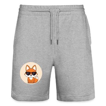 Fox badge in black glasses - Stanley/Stella Trainer Unisex Organic Jogging Shorts - heather grey - Front - Nik (191cm) & Marisol (170cm)