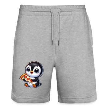 Cute Penguin Cartoon Pizza Love - Stanley/Stella Trainer Unisex Organic Jogging Shorts - heather grey - Front - Nik (191cm) & Marisol (170cm)