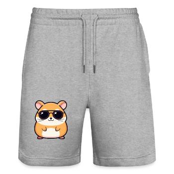 Hamster chic lunettes noires - Short de jogging bio TRAINER Stanley/Stella unisexe - gris chiné - Devant - Nik (191cm) & Marisol (170cm)